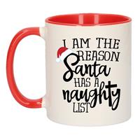 Bellatio I am the reason Santa has a naughty list koffiemok / theebeker rood kerstcadeau 300 ml -