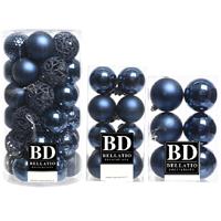 Bellatio 59x stuks kunststof kerstballen donkerblauw 4, 6 en 8 cm mix -