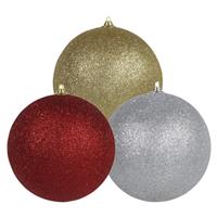 Bellatio 3x stuks grote glitter kerstballen van 18 cm set - Goud - Zilver - Rood -