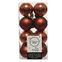 Decoris 16x stuks kunststof kerstballen terra bruin 4 cm glans/mat -