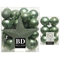 Decoris Kerstversiering kunststof kerstballen met piek salie groen 5-6-8 cm pakket van 45x stuks -