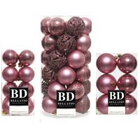 Bellatio 59x stuks kunststof kerstballen oudroze (velvet pink) 4, 6 en 8 cm glans/mat/glitter mix -