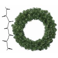 Decoris Groene kerstkrans/dennenkrans/deurkrans 50 cm inclusief warm witte verlichting -