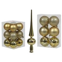 Cosy & Trendy Kerstversiering set kerstballen met piek goud 6 - 8 cm - pakket van 36x stuks -