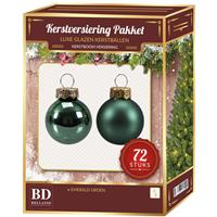 Bellatio Glazen Kerstballen set 72-delig Emerald groen -