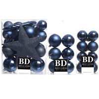 Bellatio 55x stuks kunststof kerstballen met ster piek donkerblauw mix -