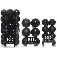 Bellatio 59x stuks kunststof kerstballen zwart 4, 6 en 8 cm glans/mat/glitter mix -