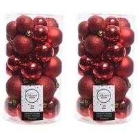 Decoris 60x Rode kerstballen 4 - 5 - 6 cm kunststof mat/glans/glitter -