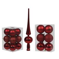 Cosy & Trendy Kerstversiering set kerstballen met piek rood 6 - 8 cm - pakket van 36x stuks -