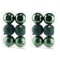 Cosy & Trendy 18x stuks kerstballen 8 cm donkergroen kunststof mat/glans/glitter -