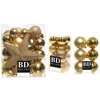 Bellatio 55x stuks kunststof kerstballen met ster piek goud mix 4, 5, 6 en 8 cm -