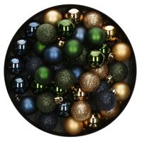 Bellatio 42x Stuks kunststof kerstballen mix donkergroen/goud/donkerblauw 3 cm -