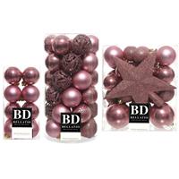 Bellatio 55x stuks kunststof kerstballen met ster piek oudroze (velvet pink) mix -