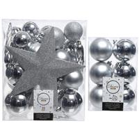 Decoris Kerstversiering kunststof kerstballen met piek zilver 5-6-8 cm pakket van 45x stuks -