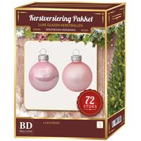 Bellatio Glazen Kerstballen set 72-delig roze -