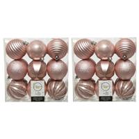 Decoris 36x stuks kunststof kerstballen lichtroze (blush pink) 8 cm met luxe afwerking -