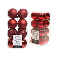 Decoris Kerstversiering kunststof kerstballen rood 4-6 cm pakket van 32x stuks -