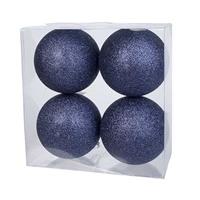 Cosy & Trendy 8x Donkerblauwe glitter kerstballen 10 cm kunststof -