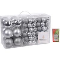 Bellatio 94-Delige kerstboomversiering kunststof kerstballen set zilver incl. 150x ophanghaakjes -