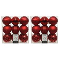 Decoris 36x stuks kunststof kerstballen rood 8 cm met luxe afwerking -