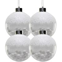 Bellatio 8x Witte kunststof kerstballen met sneeuwballetjes 8 cm -