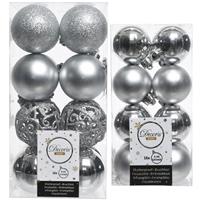 Decoris Kerstversiering kunststof kerstballen zilver 4-6 cm pakket van 32x stuks -