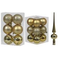 Bellatio Kerstversiering kunststof kerstballen met piek goud 6 en 8 cm pakket van 37x stuks -