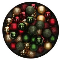 Bellatio 42x Stuks kunststof kerstballen mix donkergroen/goud/donkerrood 3 cm -