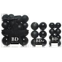 Bellatio 55x stuks kunststof kerstballen met ster piek zwart mix -