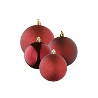 Cosy & Trendy Kerstversiering set kerstballen donkerrood 6 - 8 - 10 cm - pakket van 46x stuks -