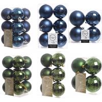 Decoris Kerstversiering kunststof kerstballen mix donkerblauw/zilver 6-8-10 cm pakket van 44x stuks -
