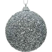 Decoris 8x Zilveren glitter kralen kerstballen 8 cm kunststof -