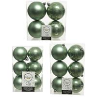 Decoris Kerstversiering kunststof kerstballen salie groen 6-8-10 cm pakket van 44x stuks -