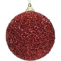 Decoris 8x Kerst rode glitter kralen kerstballen 8 cm kunststof -