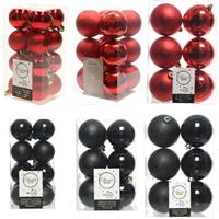 Decoris Kerstversiering kunststof kerstballen mix zwart/rood 4-6-8 cm pakket van 68x stuks -