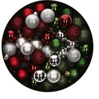 Bellatio 42x Stuks kunststof kerstballen mix donkergroen/zilver/donkerrood 3 cm -