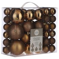 House of Seasons 92x stuks kunststof kerstballen koper bruin 4, 6 en 8 cm -