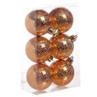 Cosy & Trendy 12x Koperen cirkel motief kerstballen 6 cm kunststof -