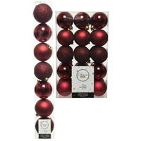 Decoris Kerstversiering kunststof kerstballen donkerrood 6-8 cm pakket van 44x stuks -