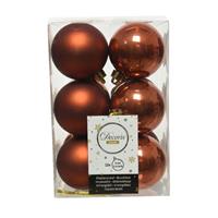 Decoris 36x stuks kunststof kerstballen terra bruin 6 cm glans/mat -