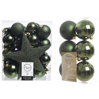 Decoris 39x stuks kunststof kerstballen met ster piek donkergroen mix -