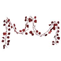 Bellatio Kerstboom guirlandes / slingers met rode bladeren 200 cm -