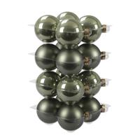 Bellatio 16x Graniet groene glazen kerstballen combi 8 cm mat/glans -