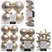 Decoris Kerstversiering kunststof kerstballen parel/champagne 6-8-10 cm pakket van 68x stuks -