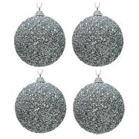 Decoris 4x Zilveren glitter kralen kerstballen 8 cm kunststof -