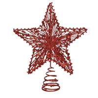 Decoris Kunststof ster piek/kerstboom topper rood 22 cm -