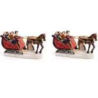 Bellatio 2x stuks kerstbeeldjes/kerstdorp figuurtjes slee met paard 12 cm -