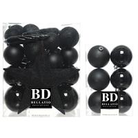 Bellatio 39x stuks kunststof kerstballen met ster piek zwart mix -