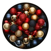 Bellatio 42x Stuks kunststof kerstballen mix rood/goud/donkerblauw 3 cm -