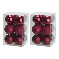 Cosy & Trendy 24x Donkerrode kerstballen 6 cm kunststof mat/glans -